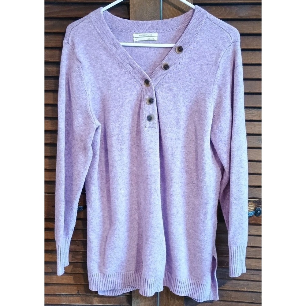 by Anthropologie Sweater Women's L Lilac Purple Button Accent Neckline Cozycore